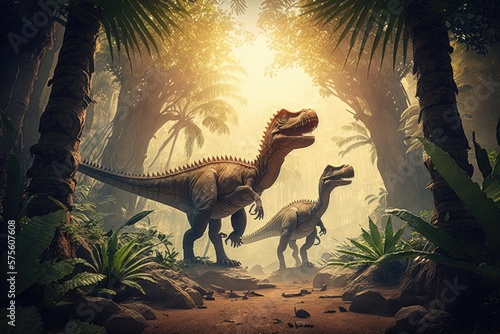 A Walk Through the Sunny Jungle With Dinosaurs Generative AI