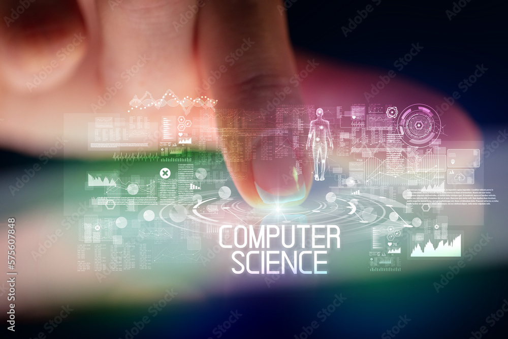 Finger touching tablet with web technology icons concept Finger touching tablet with web technology icons concept