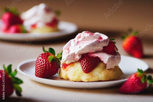 Valokuva Strawberry shortcake with cream on white background