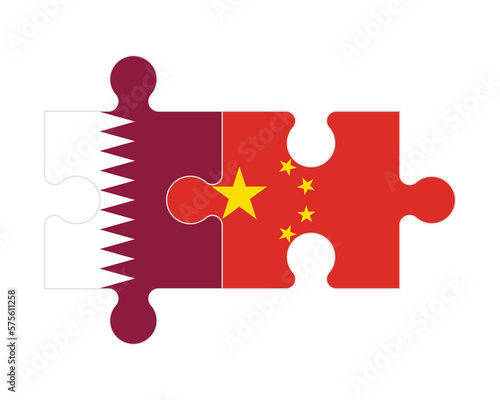 Puzzle of flags of Qatar and China, vector