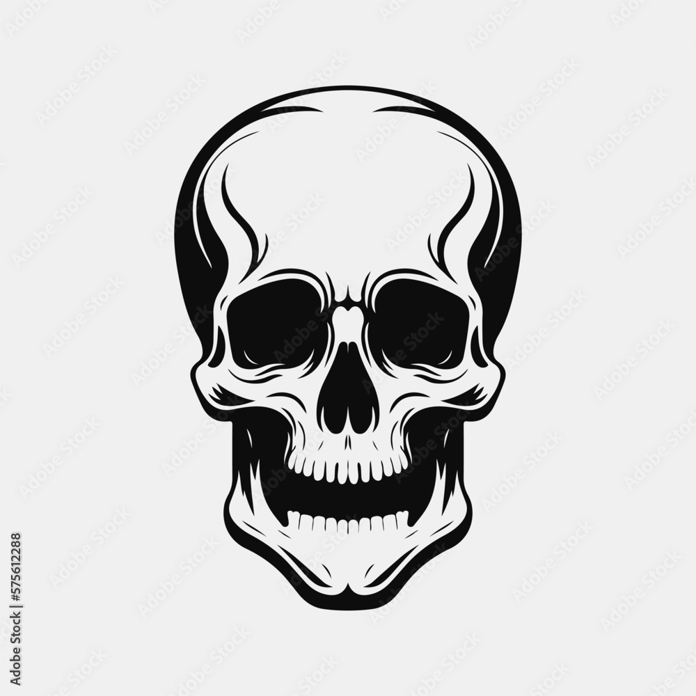 Human skull logo. Black and white emblem. Vector illustration