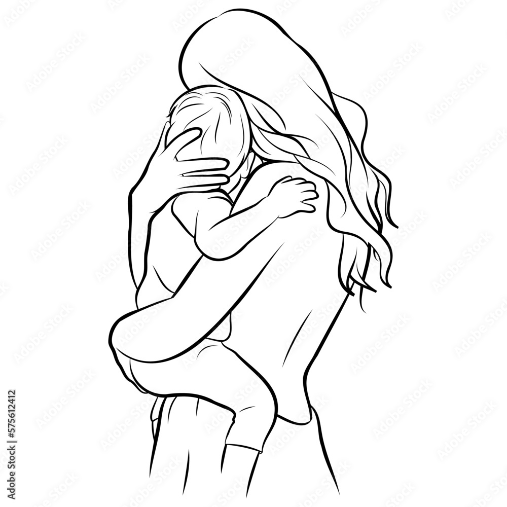 Obraz premium Mother and Kid Line Drawing.