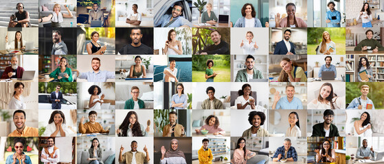Mosaic of candid photos of diverse people, collage