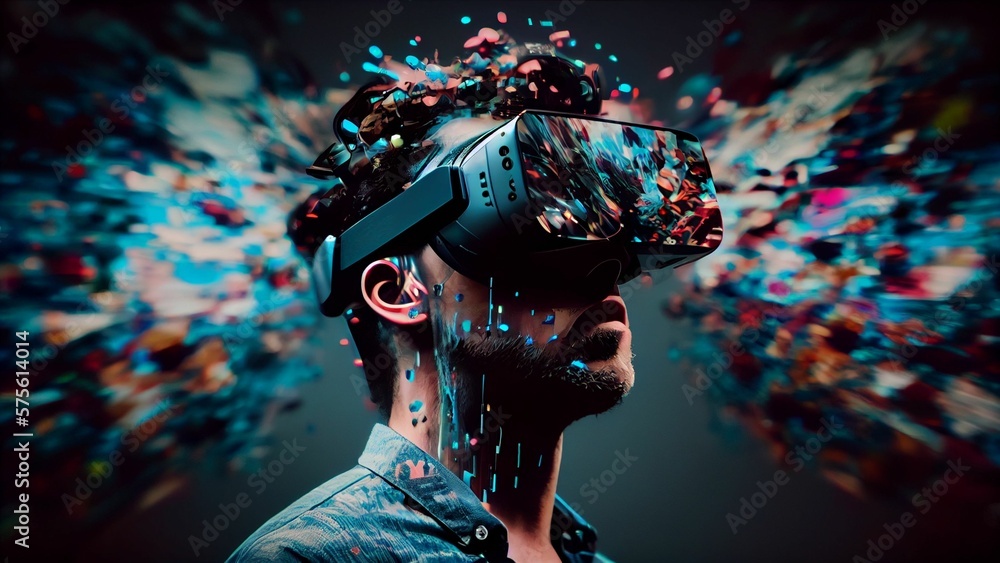 Man with glasses of virtual reality. Future technology concept. Generative AI Technology. Man with glasses of virtual reality. Future technology concept. Generative AI Technology.