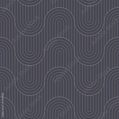 Fashionable Ripple Structure Outline Seamless Pattern Vector Abstract Background. Retro Style Graphic Wavy Ornament Repetitive Fancy Grey Wallpaper. Line Art Graphic Endless Old Fashioned Illustration