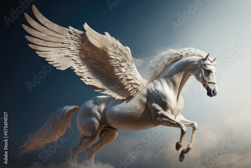 Soaring High with a Horse with Wings in the Sunlit Sky Generative AI © Lucija