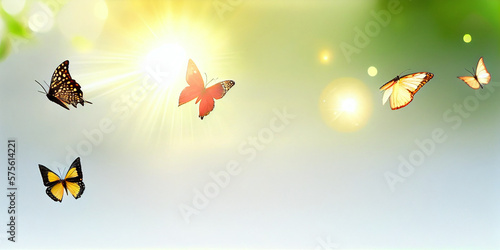A butterfly from the color background panorama, AI Generated