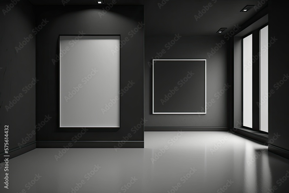 Wallpaper for walls in a studio with a product display area depicting a black corner with a dark wall and a blank floor. Generative AI Wallpaper for walls in a studio with a product display area depicting a black corner with a dark wall and a blank floor. Generative AI