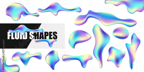 Fluid holographic isolated shapes set. Vector illustration
