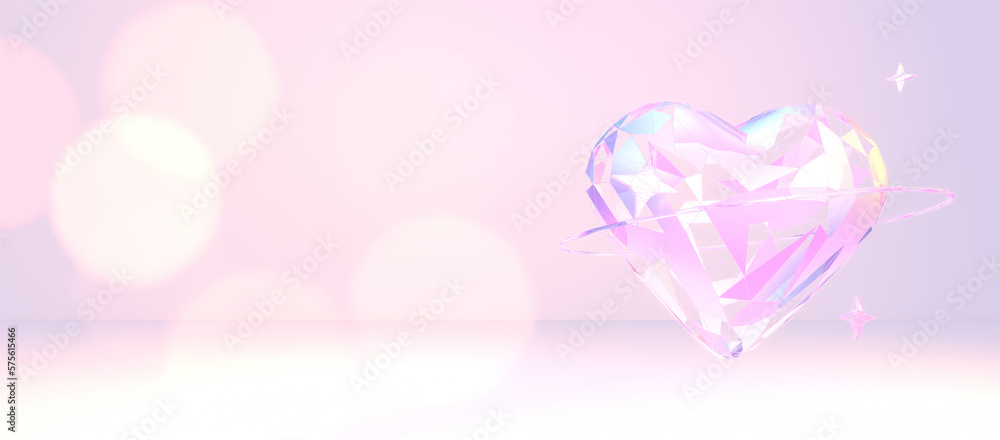 3d rendered metallic wireframe heart with empty space and bokeh light effect.