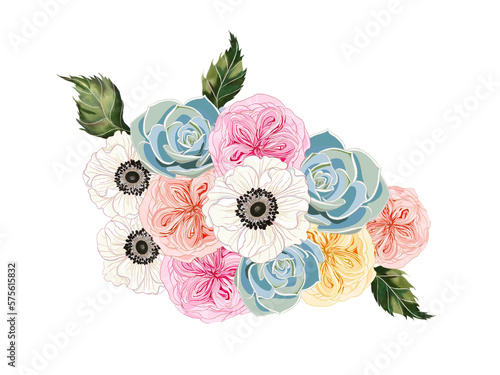 Arrangement of Vintage Watercolor Flowers