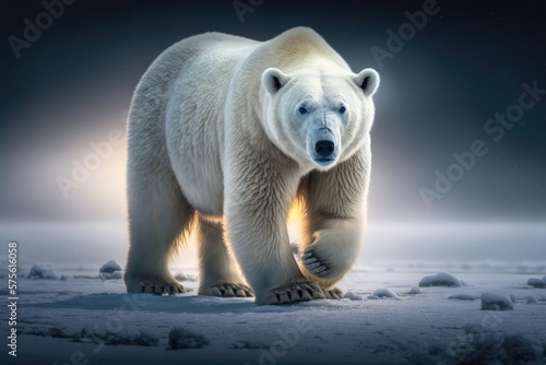 The Majestic Polar Bear Taking a Stroll Across the Snowy Landscape Generative AI