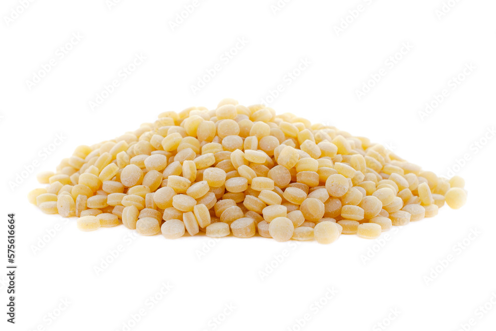 Ptitim isolated on white background closeup. Israeli heap of couscous. Raw pile of ptitims close-up. Pile of ptitim isolated on white background. Ptitim isolated on white background closeup. Israeli heap of couscous. Raw pile of ptitims close-up. Pile of ptitim isolated on white background.