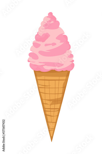 Ice cream in cartoon style, pink color isolated on white