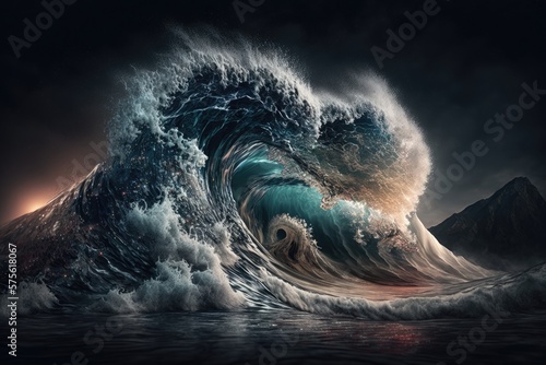 Fotografia Tsunami - The Unstoppable Monster of the Sea Generative AI