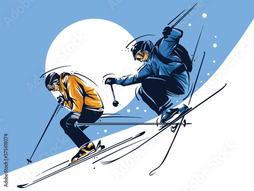 vector set of skiing logos, emblems and design elements