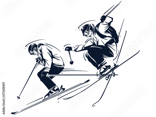 vector set of skiing logos, emblems and design elements