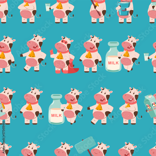 Cute cows vector cartoon seamless pattern background for wallpaper, wrapping, packing, and backdrop.