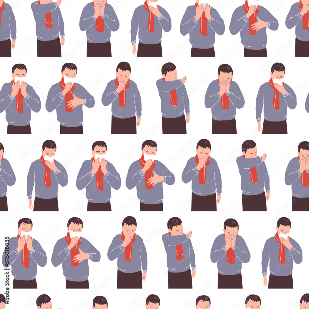 Coughing man vector cartoon seamless pattern background for wallpaper, wrapping, packing, and backdrop. Coughing man vector cartoon seamless pattern background for wallpaper, wrapping, packing, and backdrop.