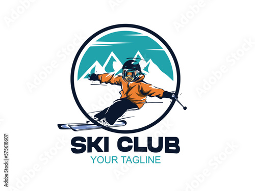 vector set of skiing logos, emblems and design elements