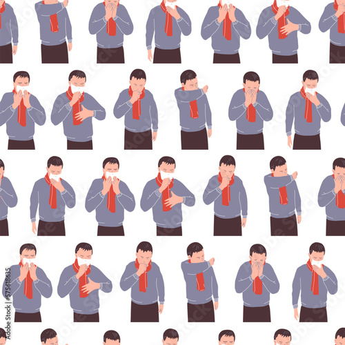 Coughing man vector cartoon seamless pattern background for wallpaper, wrapping, packing, and backdrop. © Roi_and_Roi