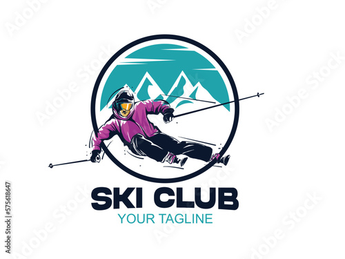 vector set of skiing logos, emblems and design elements