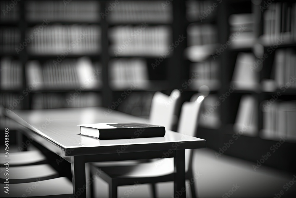 blurred, out of focus background of a library table and desk. Generative AI blurred, out of focus background of a library table and desk. Generative AI