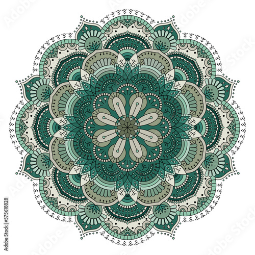 Ornamental green mandala on white background. Round Ornament Pattern. Indian. Arabic, Islam ornament, Buddhism culture symbol