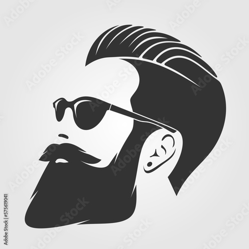Bearded men in sunglasses, hipster face icon isolated. Vector illustration	