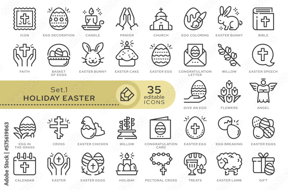 Set of conceptual icons. Vector icons in flat linear style for web sites, applications and other graphic resources. Set from the series - Easter Holiday. Editable outline icon.
Set of conceptual icons. Vector icons in flat linear style for web sites, applications and other graphic resources. Set from the series - Easter Holiday. Editable outline icon.