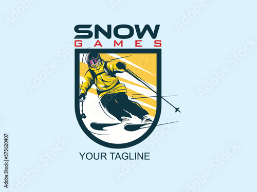 vector set of skiing logos, emblems and design elements