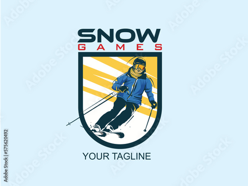 vector set of skiing logos, emblems and design elements