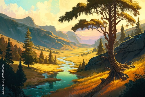 Photo Digital art painting of The vast expanse of nature is on full display in this breathtaking landscape