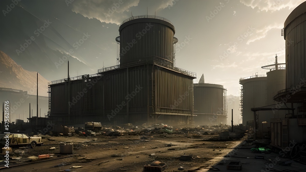 Obraz premium Visualization of a post-apocalyptic world. Generative AI