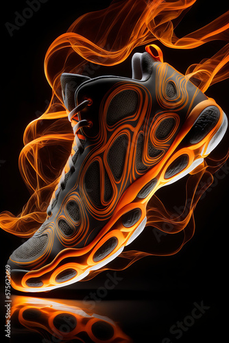 Beautiful sneaker with light and color effects, created with AI generative technology