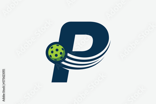 pickleball logo with a combination of letter p and a moving ball for any business especially pickleball shops, pickleball training, clubs, etc.