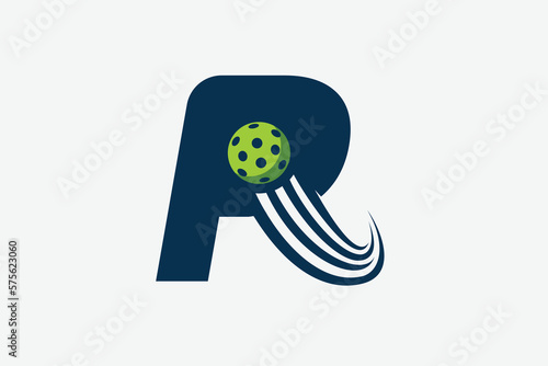 pickleball logo with a combination of letter r and a moving ball for any business especially pickleball shops, pickleball training, clubs, etc.