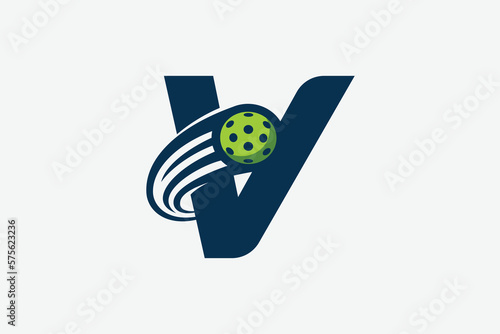 pickleball logo with a combination of letter v and a moving ball for any business especially pickleball shops, pickleball training, clubs, etc.