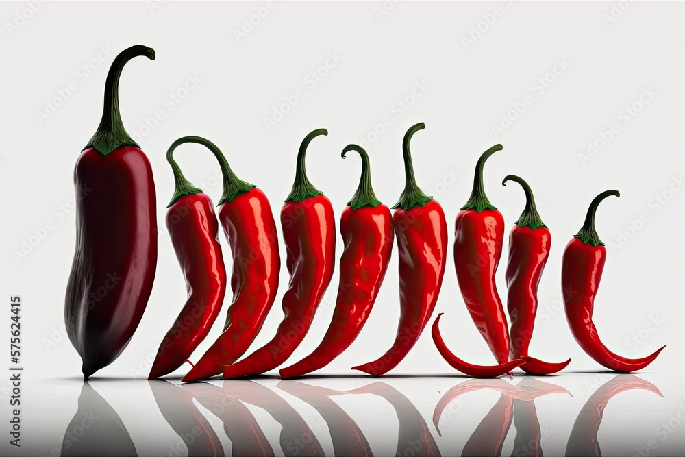 Red Thai chili peppers, known for their heat and spice, lined up