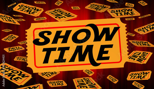 Show Time Movie Play Theatre Tickets Red Curtains Showtime 3d Illustration
