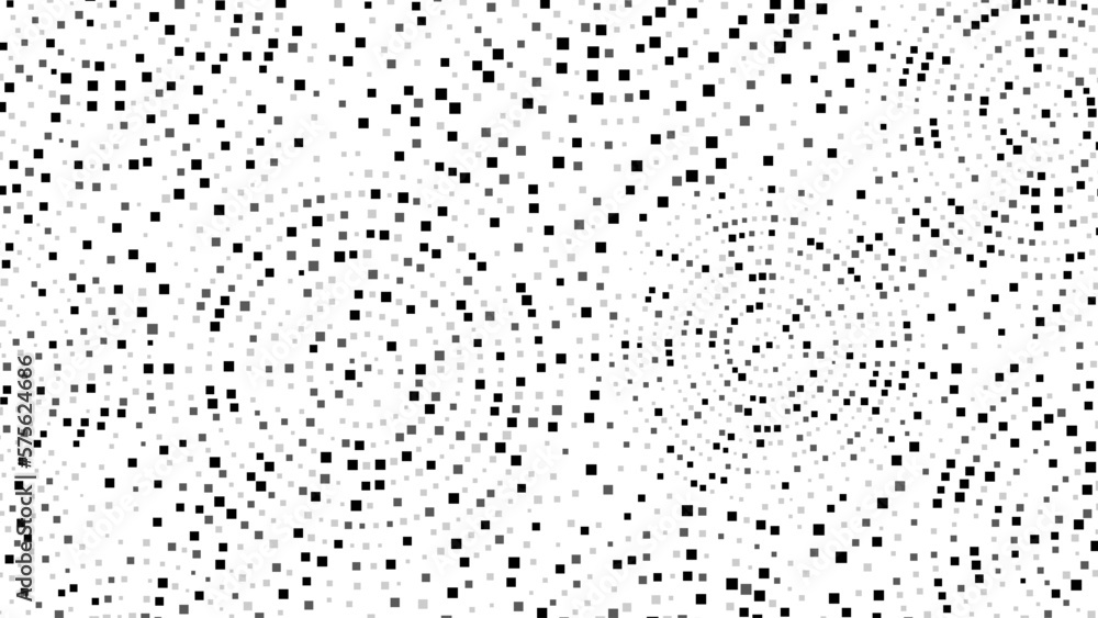 Dotted monochrome background ornament. Frame texture halftone squares, cubes, particles. Chaotic pattern. Mosaic, labyrinth. Poster for presentation, medicine, business, computer screensaver. Vecto Dotted monochrome background ornament. Frame texture halftone squares, cubes, particles. Chaotic pattern. Mosaic, labyrinth. Poster for presentation, medicine, business, computer screensaver. Vecto