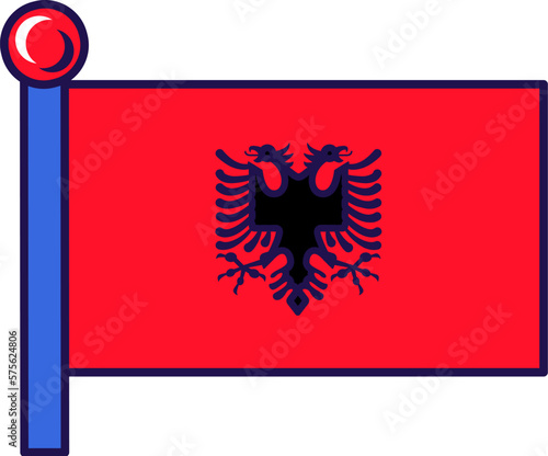 Albania country nation flag on flagstaff vector