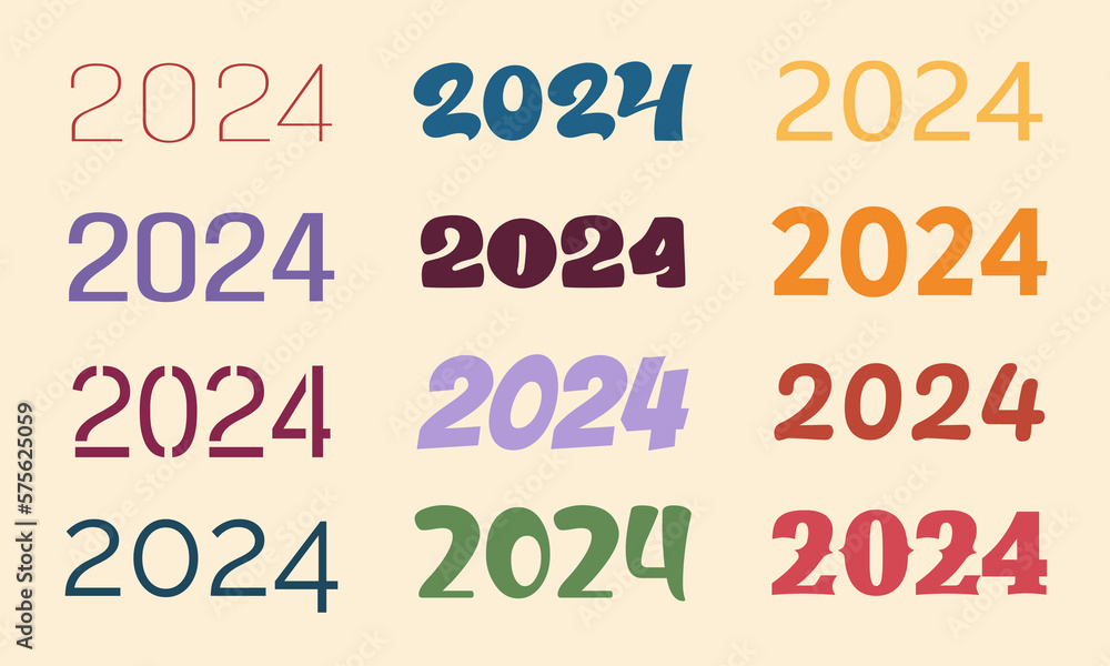 Vector set of 2024 new yea numbers.2024 number design template.Vector illustration Vector set of 2024 new yea numbers.2024 number design template.Vector illustration