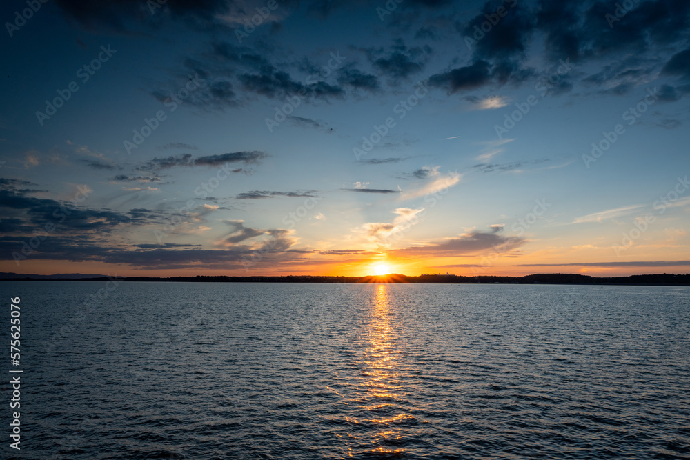 Sunset on the background of Lake Nyskie