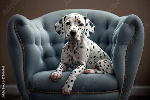 Dalmatian dog in sofa at home is hilarious. Generative AI