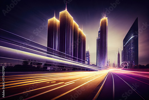 The light trails on the modern building background in shanghai china. 
