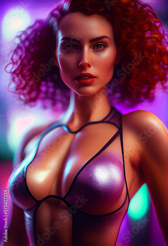 Generative AI close up of abstract picture of beautiful woman, multicolored bright background. Created with Generative AI technology