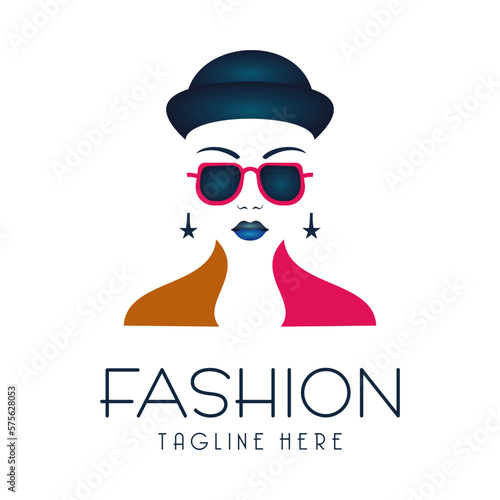 beautiful girl in hongkong style hat with glasses modern fashion beauty logo inspiration, vector template