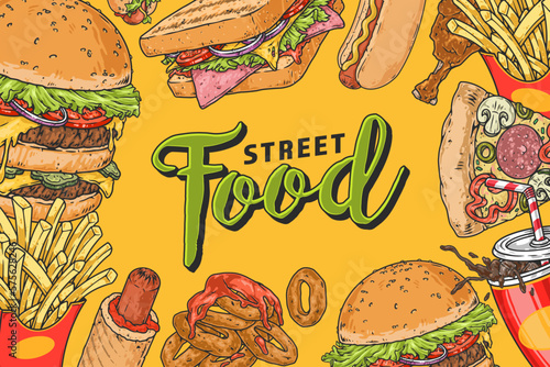Street food colorful vintage flyer