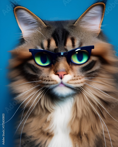 beautiful cat with glasses. generative AI  © Alena Vilgelm